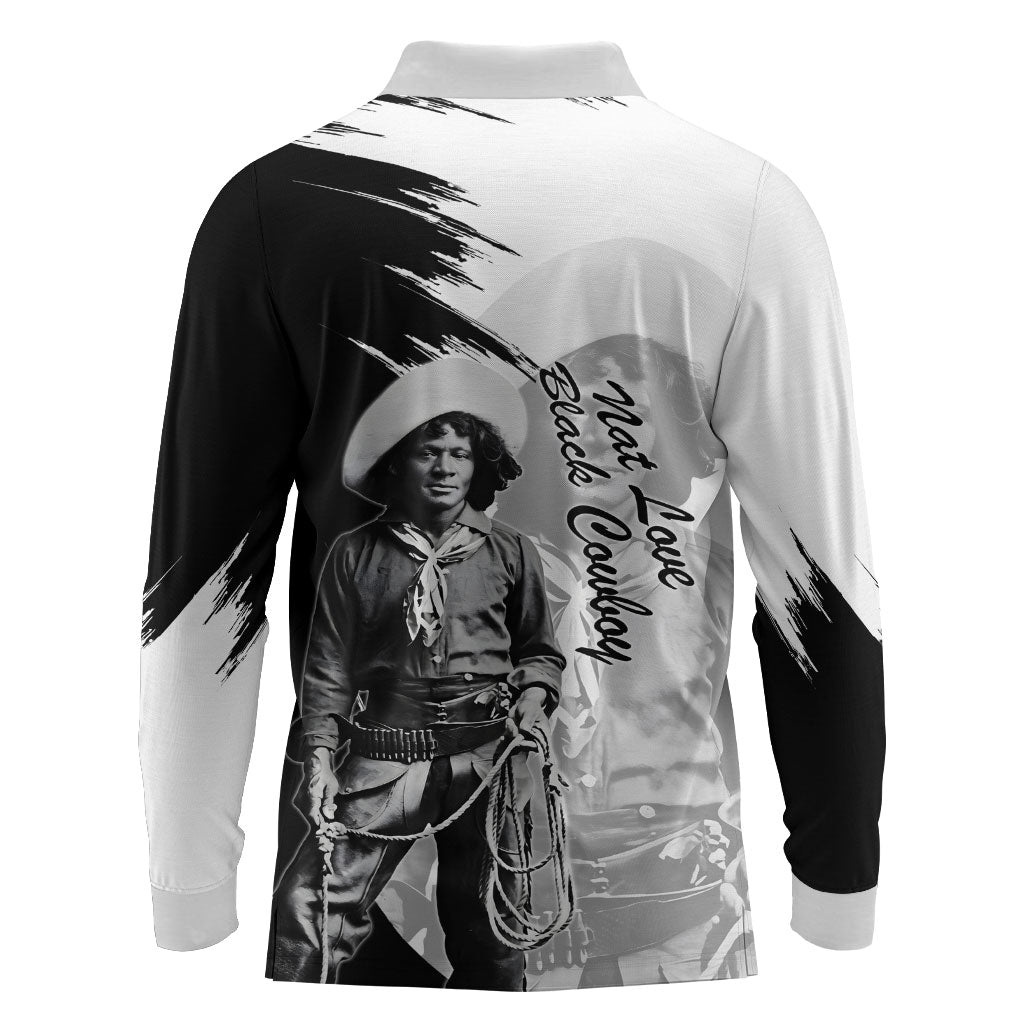 Nat Love Long Sleeve Polo Shirt Deadwood Dick Legendary Black Cowboy - Famous Outlaw Quote