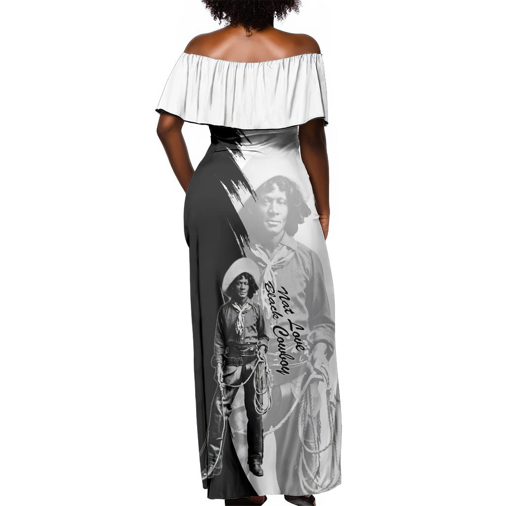 Nat Love Off Shoulder Maxi Dress Deadwood Dick Legendary Black Cowboy - Famous Outlaw Quote