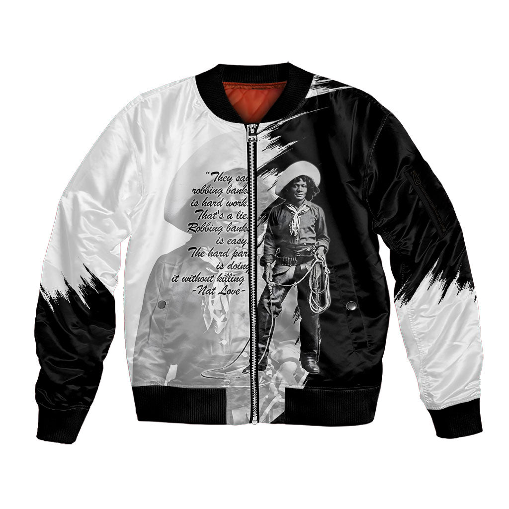 Nat Love Sleeve Zip Bomber Jacket Deadwood Dick Legendary Black Cowboy - Famous Outlaw Quote