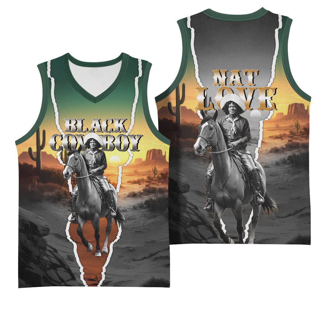 Nat Love Deadwood Dick Legendary Black Cowboy Basketball Jersey Western Frontier Style With Native Southwest Pattern