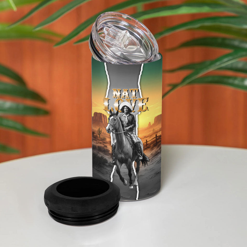 Nat Love Deadwood Dick Legendary Black Cowboy 4 in 1 Can Cooler Tumbler Western Frontier Style With Native Southwest Pattern
