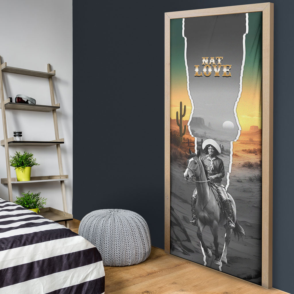 Nat Love Deadwood Dick Legendary Black Cowboy Door Cover Western Frontier Style With Native Southwest Pattern