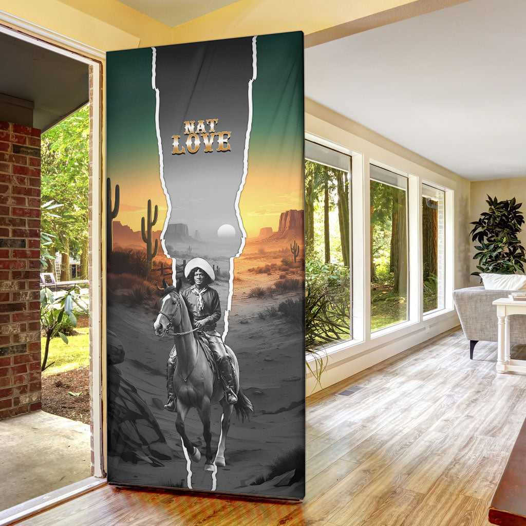 Nat Love Deadwood Dick Legendary Black Cowboy Door Cover Western Frontier Style With Native Southwest Pattern