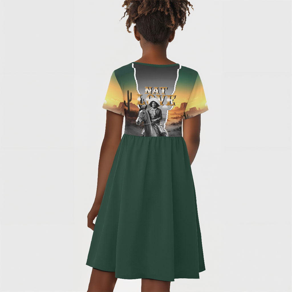 Nat Love Deadwood Dick Legendary Black Cowboy Kid Short Sleeve Dress Western Frontier Style With Native Southwest Pattern