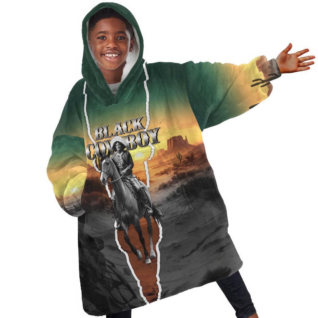 Nat Love Deadwood Dick Legendary Black Cowboy Kid Wearable Blanket Hoodie Western Frontier Style With Native Southwest Pattern