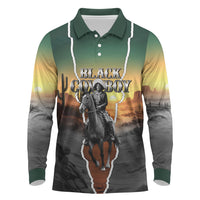 Nat Love Deadwood Dick Legendary Black Cowboy Long Sleeve Polo Shirt Western Frontier Style With Native Southwest Pattern