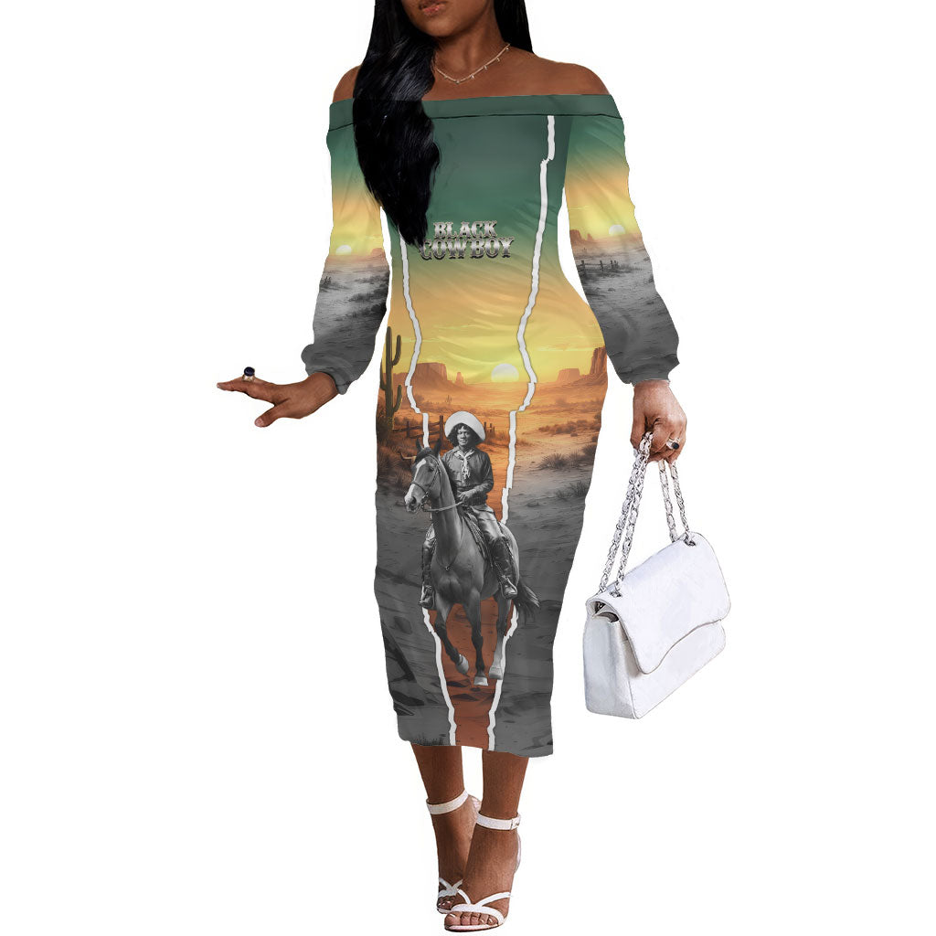 Nat Love Deadwood Dick Legendary Black Cowboy Off The Shoulder Long Sleeve Dress Western Frontier Style With Native Southwest Pattern