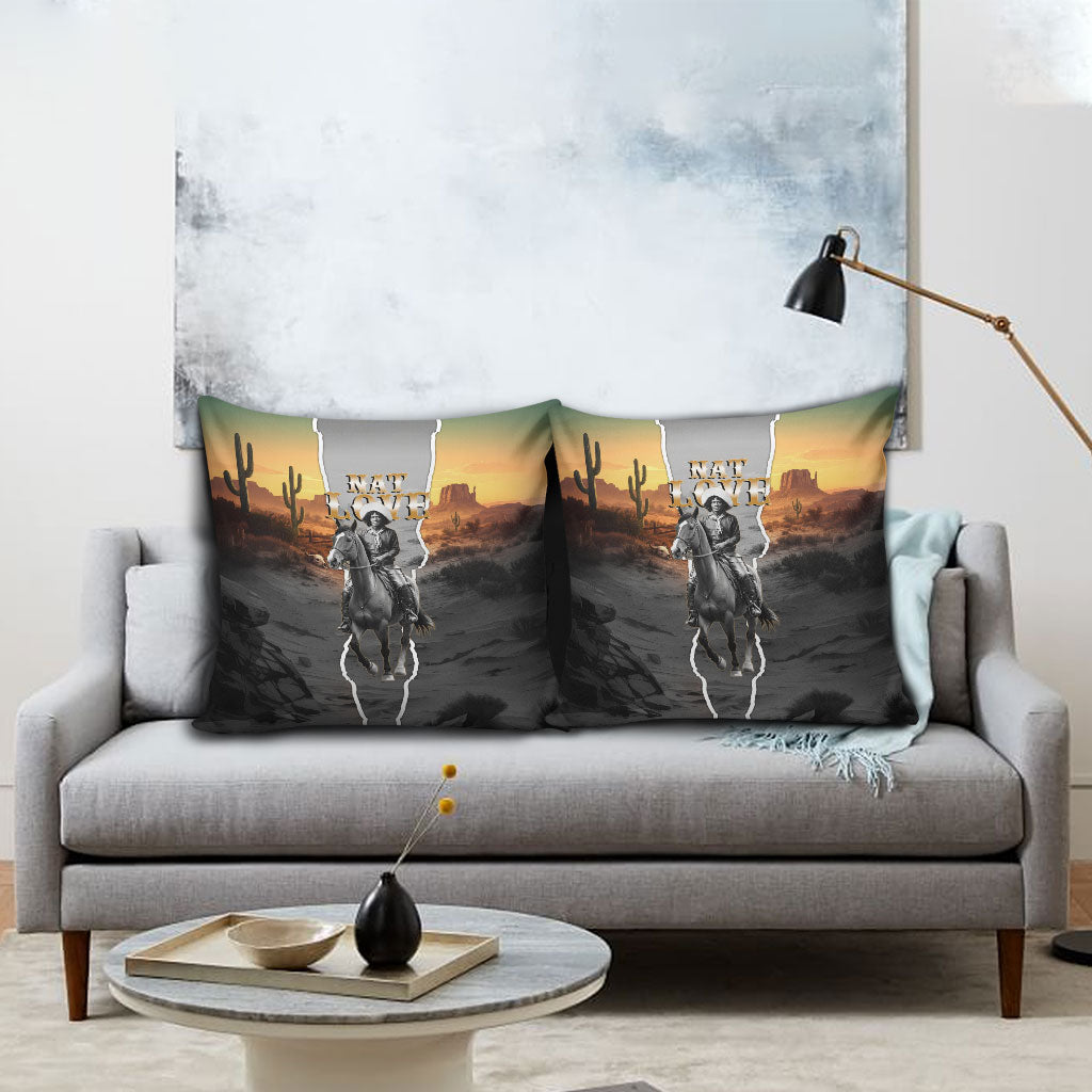 Nat Love Deadwood Dick Legendary Black Cowboy Pillow Cover Western Frontier Style With Native Southwest Pattern