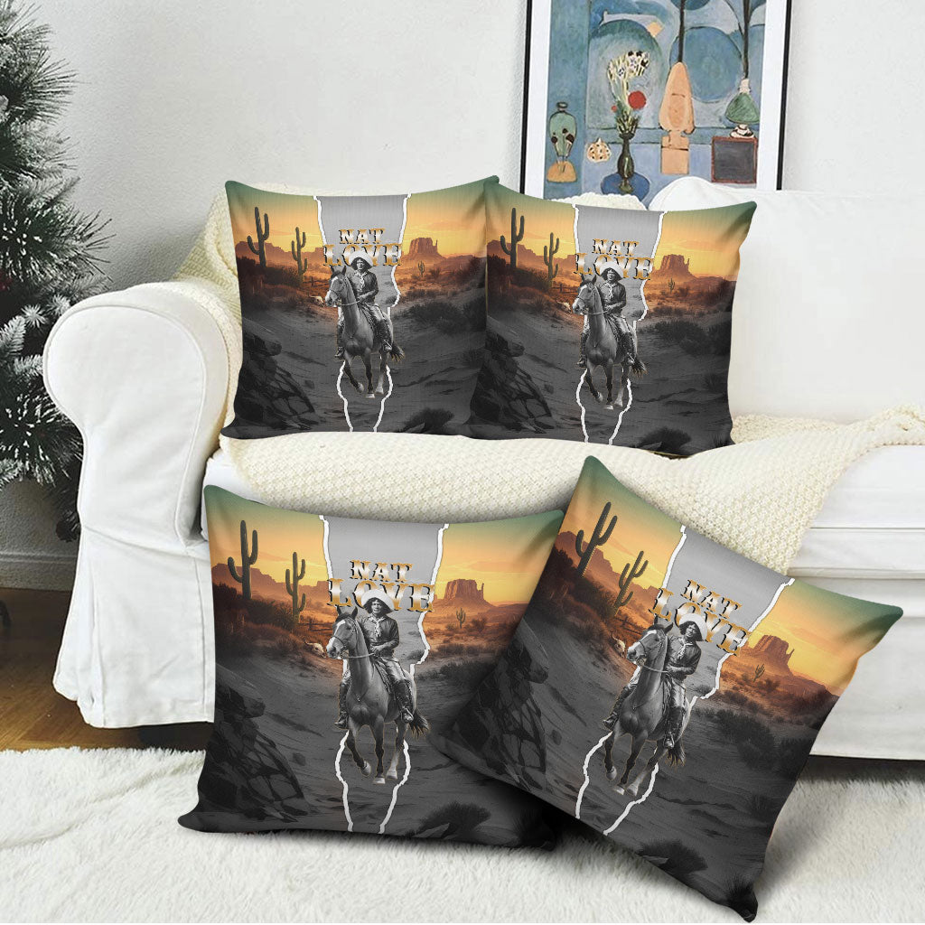 Nat Love Deadwood Dick Legendary Black Cowboy Pillow Cover Western Frontier Style With Native Southwest Pattern