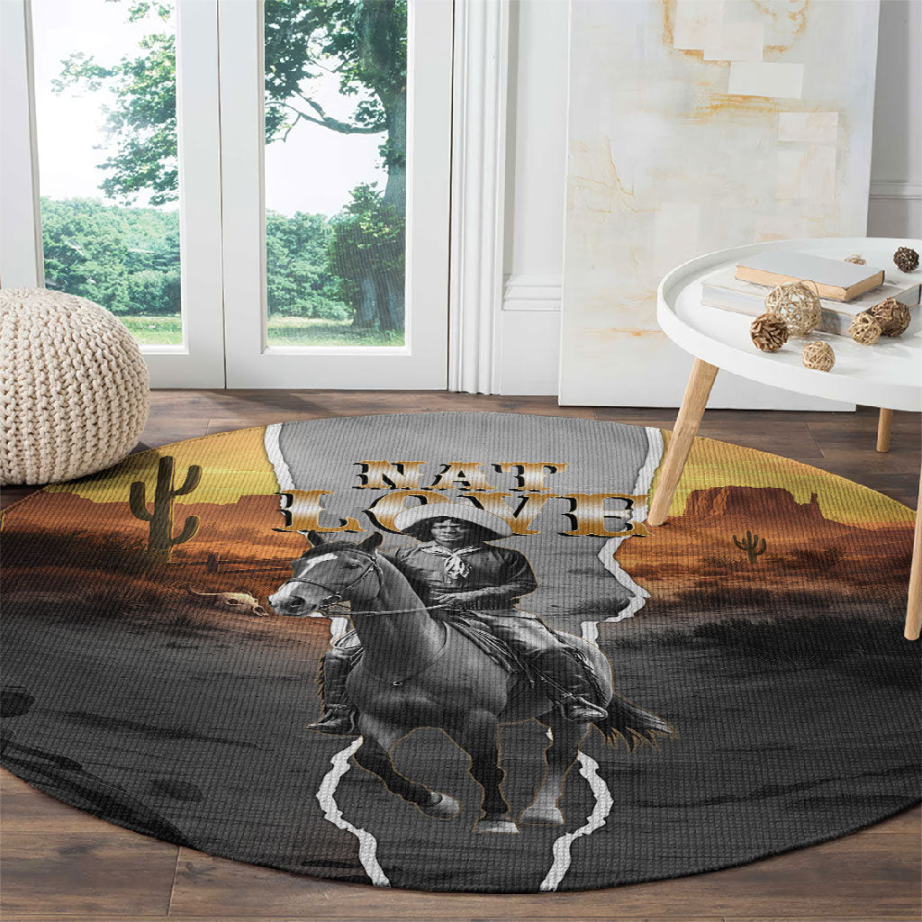 Nat Love Deadwood Dick Legendary Black Cowboy Round Carpet Western Frontier Style With Native Southwest Pattern