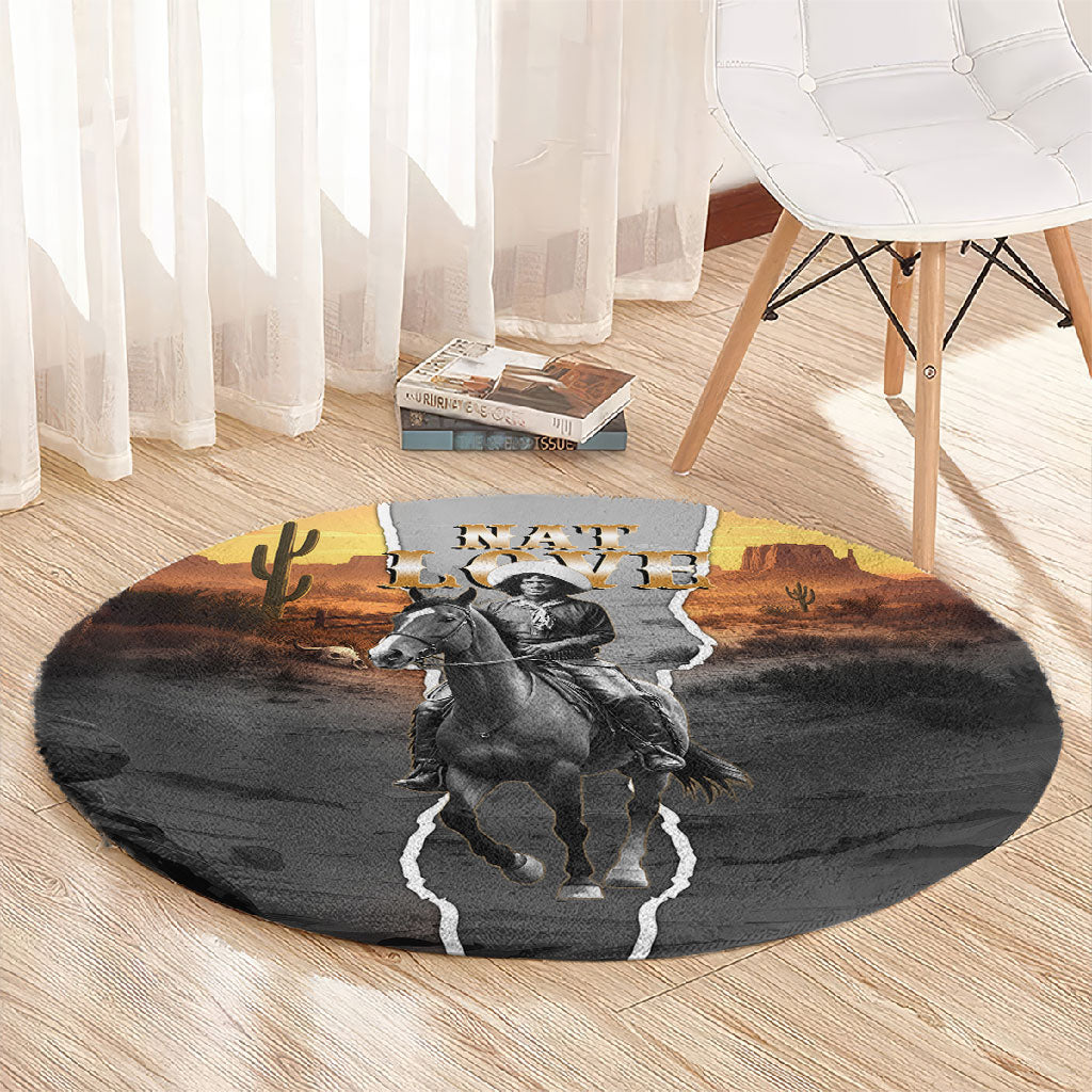 Nat Love Deadwood Dick Legendary Black Cowboy Round Carpet Western Frontier Style With Native Southwest Pattern