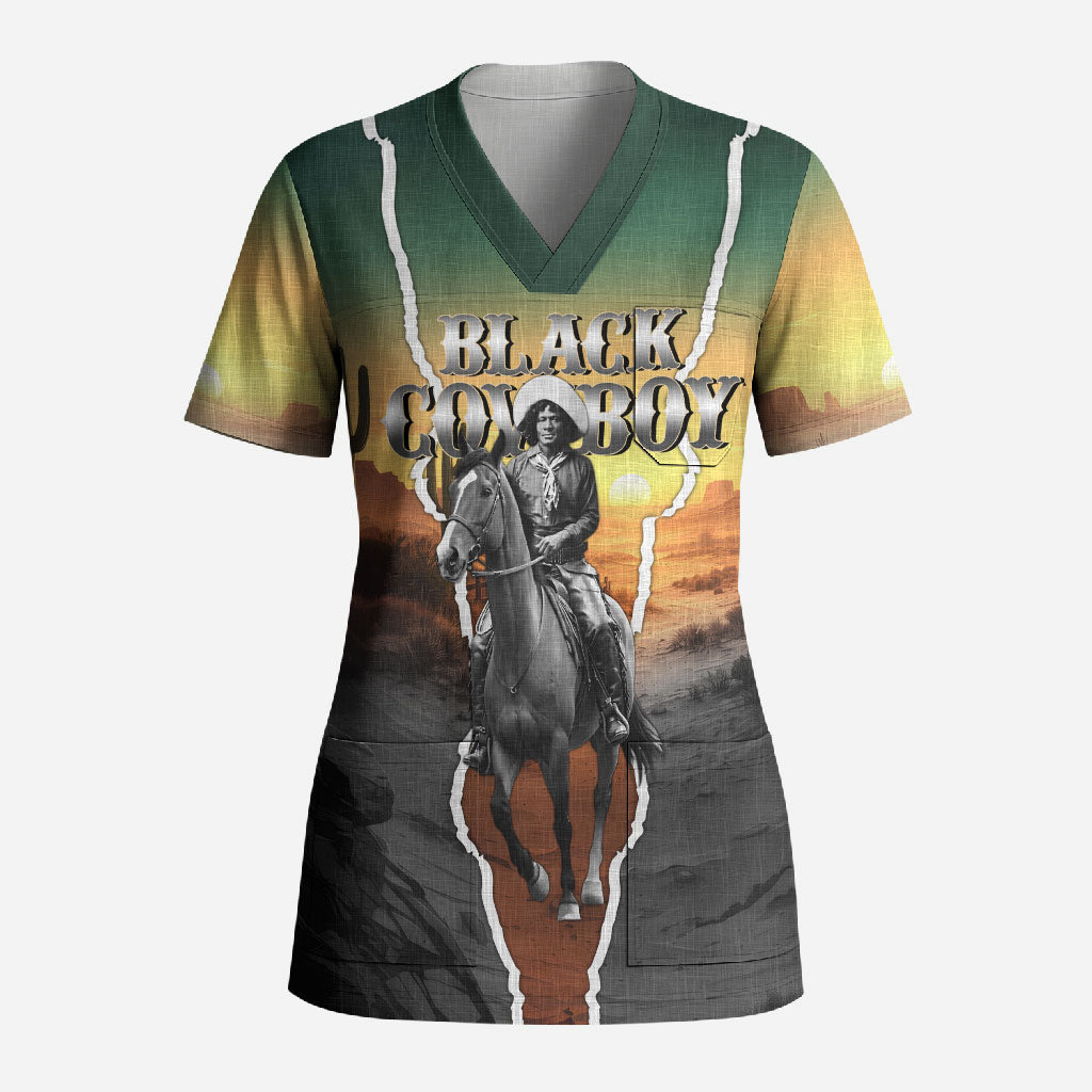 Nat Love Deadwood Dick Legendary Black Cowboy Scrub Top Western Frontier Style With Native Southwest Pattern