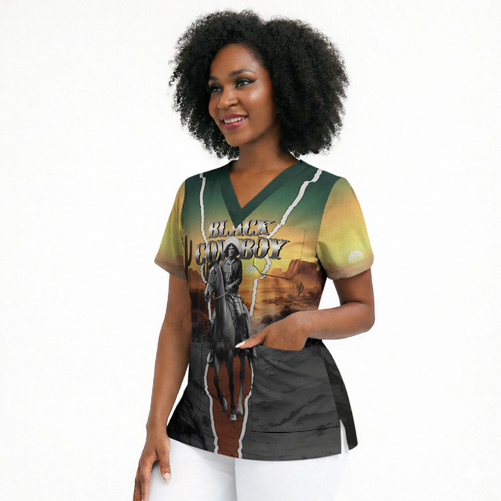 Nat Love Deadwood Dick Legendary Black Cowboy Scrub Top Western Frontier Style With Native Southwest Pattern