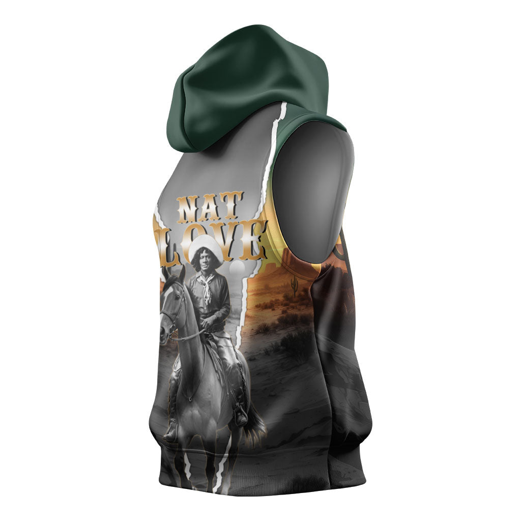 Nat Love Deadwood Dick Legendary Black Cowboy Sleeveless Hoodie Western Frontier Style With Native Southwest Pattern