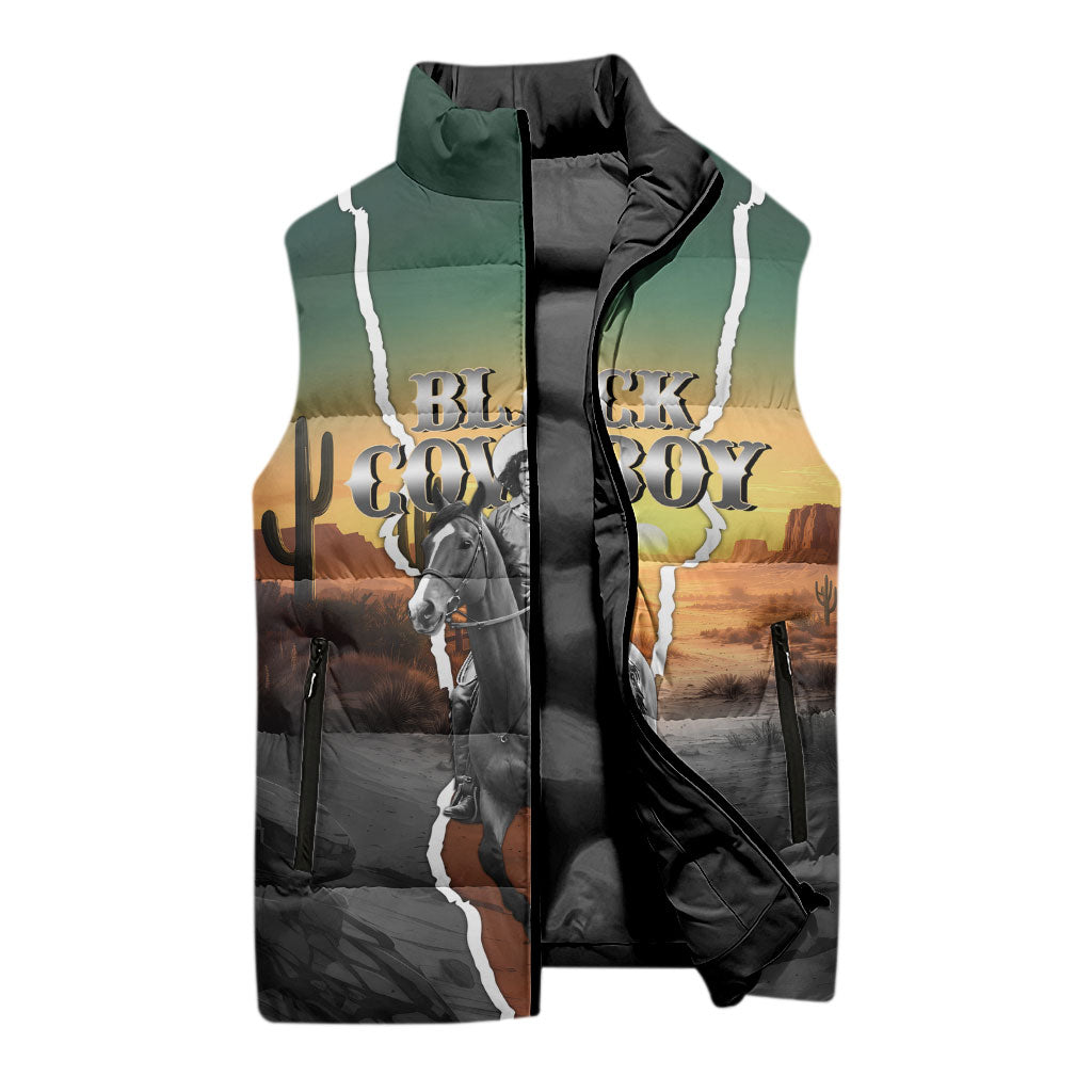 Nat Love Deadwood Dick Legendary Black Cowboy Sleeveless Puffer Jacket Western Frontier Style With Native Southwest Pattern