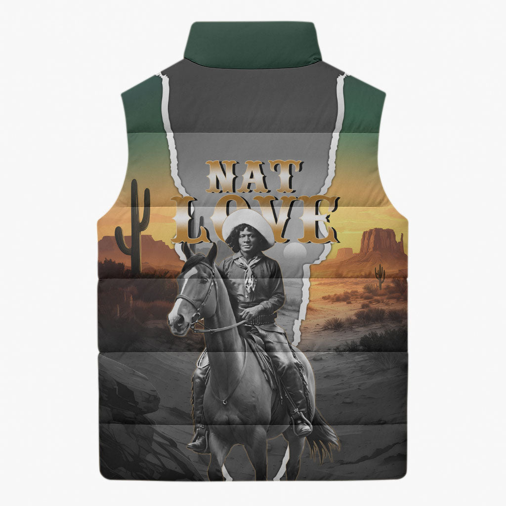 Nat Love Deadwood Dick Legendary Black Cowboy Sleeveless Puffer Jacket Western Frontier Style With Native Southwest Pattern