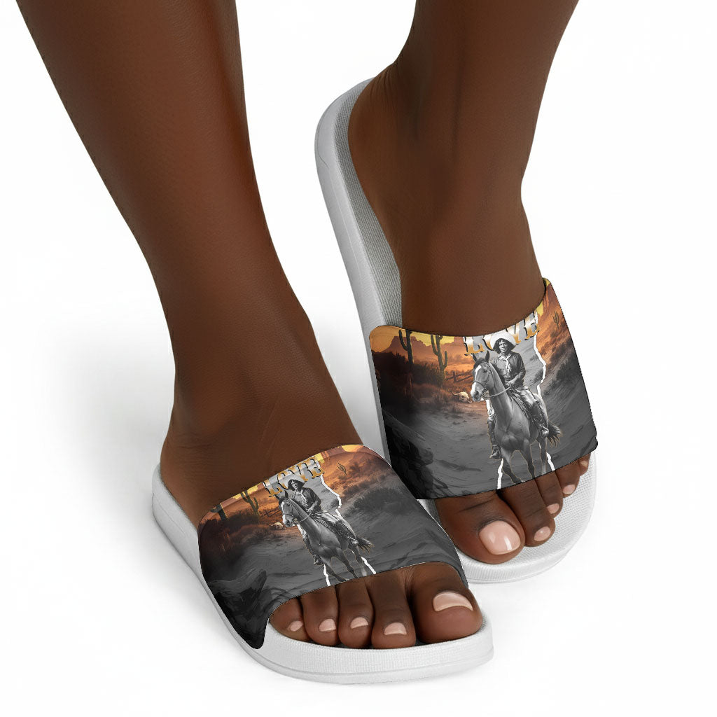 Nat Love Deadwood Dick Legendary Black Cowboy Slide Sandals Western Frontier Style With Native Southwest Pattern