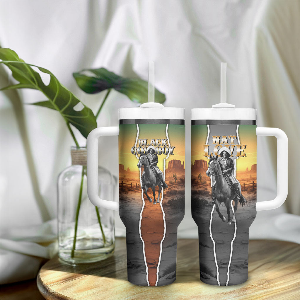 Nat Love Deadwood Dick Legendary Black Cowboy Tumbler With Handle Western Frontier Style With Native Southwest Pattern