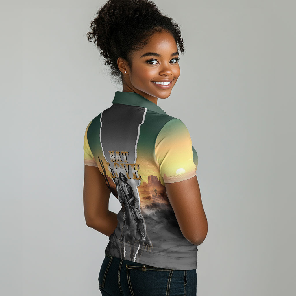 Nat Love Deadwood Dick Legendary Black Cowboy Women Polo Shirt Western Frontier Style With Native Southwest Pattern