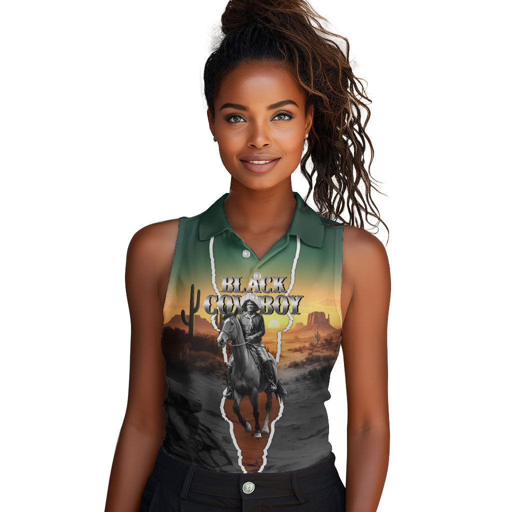 Nat Love Deadwood Dick Legendary Black Cowboy Women Sleeveless Polo Shirt Western Frontier Style With Native Southwest Pattern