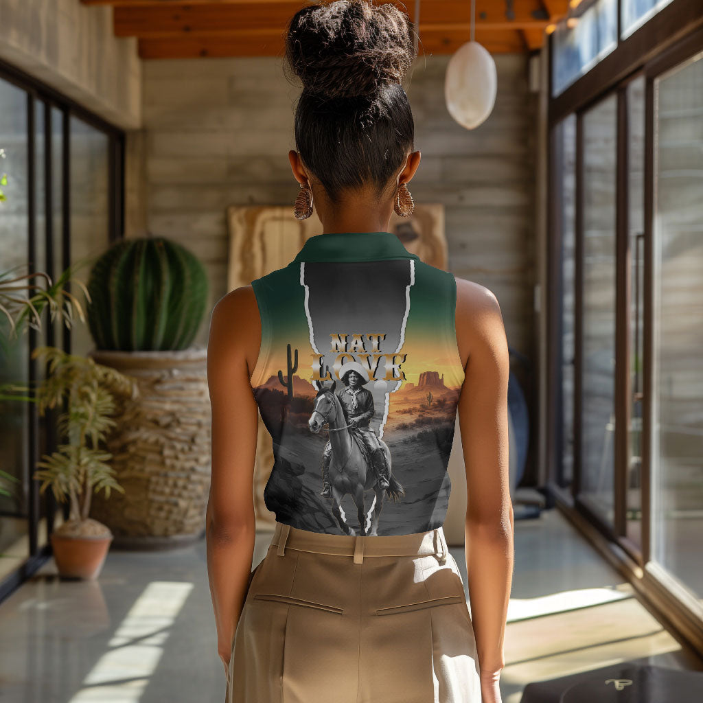 Nat Love Deadwood Dick Legendary Black Cowboy Women Sleeveless Polo Shirt Western Frontier Style With Native Southwest Pattern