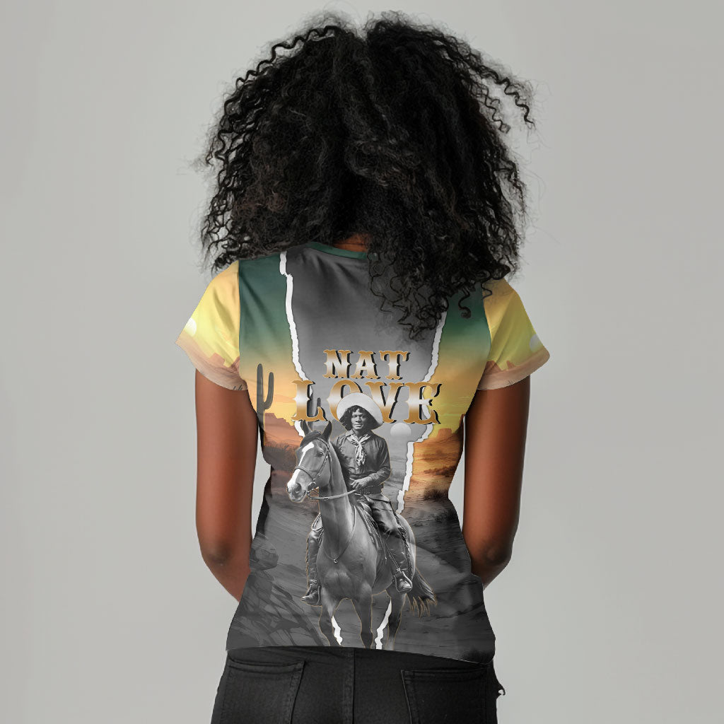Nat Love Deadwood Dick Legendary Black Cowboy Women V-Neck T-Shirt Western Frontier Style With Native Southwest Pattern