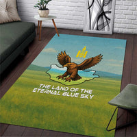 Mongolia Area Rug with Eagle Map Eternal Blue Sky Steppe Spirit