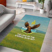 Mongolia Area Rug with Eagle Map Eternal Blue Sky Steppe Spirit