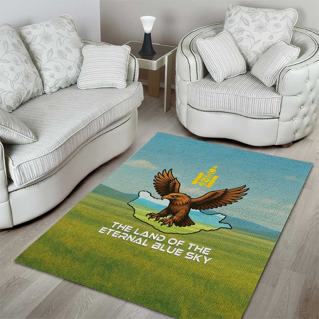 Mongolia Area Rug with Eagle Map Eternal Blue Sky Steppe Spirit