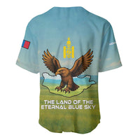 Mongolia Baseball Jersey with Eagle Map Eternal Blue Sky Steppe Spirit