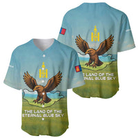 Mongolia Baseball Jersey with Eagle Map Eternal Blue Sky Steppe Spirit