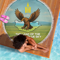 Mongolia Beach Blanket with Eagle Map Eternal Blue Sky Steppe Spirit