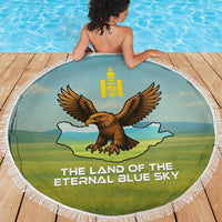 Mongolia Beach Blanket with Eagle Map Eternal Blue Sky Steppe Spirit