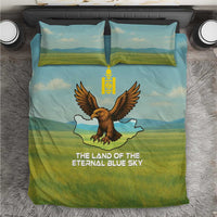 Mongolia Bedding Set with Eagle Map Eternal Blue Sky Steppe Spirit
