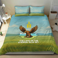 Mongolia Bedding Set with Eagle Map Eternal Blue Sky Steppe Spirit