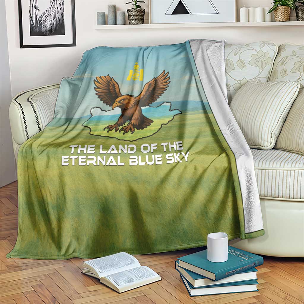 Mongolia Blanket with Eagle Map Eternal Blue Sky Steppe Spirit