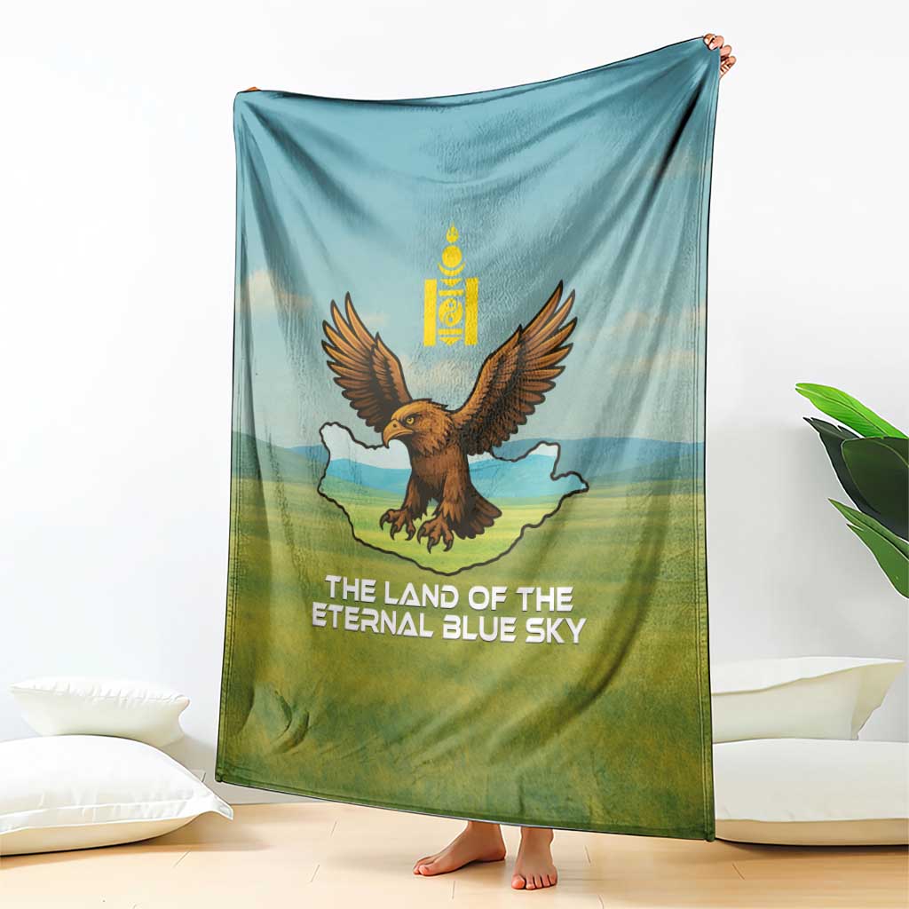 Mongolia Blanket with Eagle Map Eternal Blue Sky Steppe Spirit