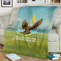 Mongolia Blanket with Eagle Map Eternal Blue Sky Steppe Spirit