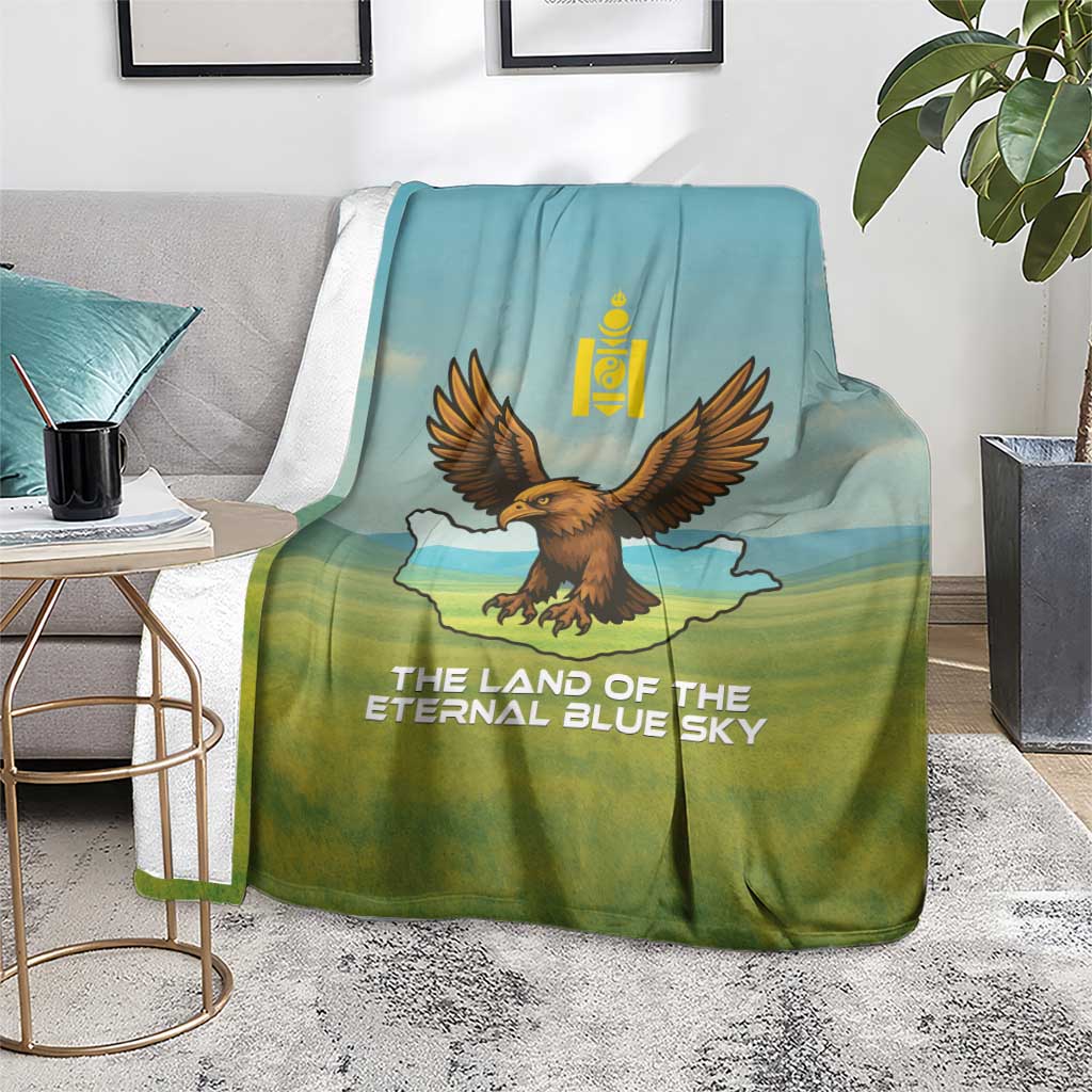 Mongolia Blanket with Eagle Map Eternal Blue Sky Steppe Spirit