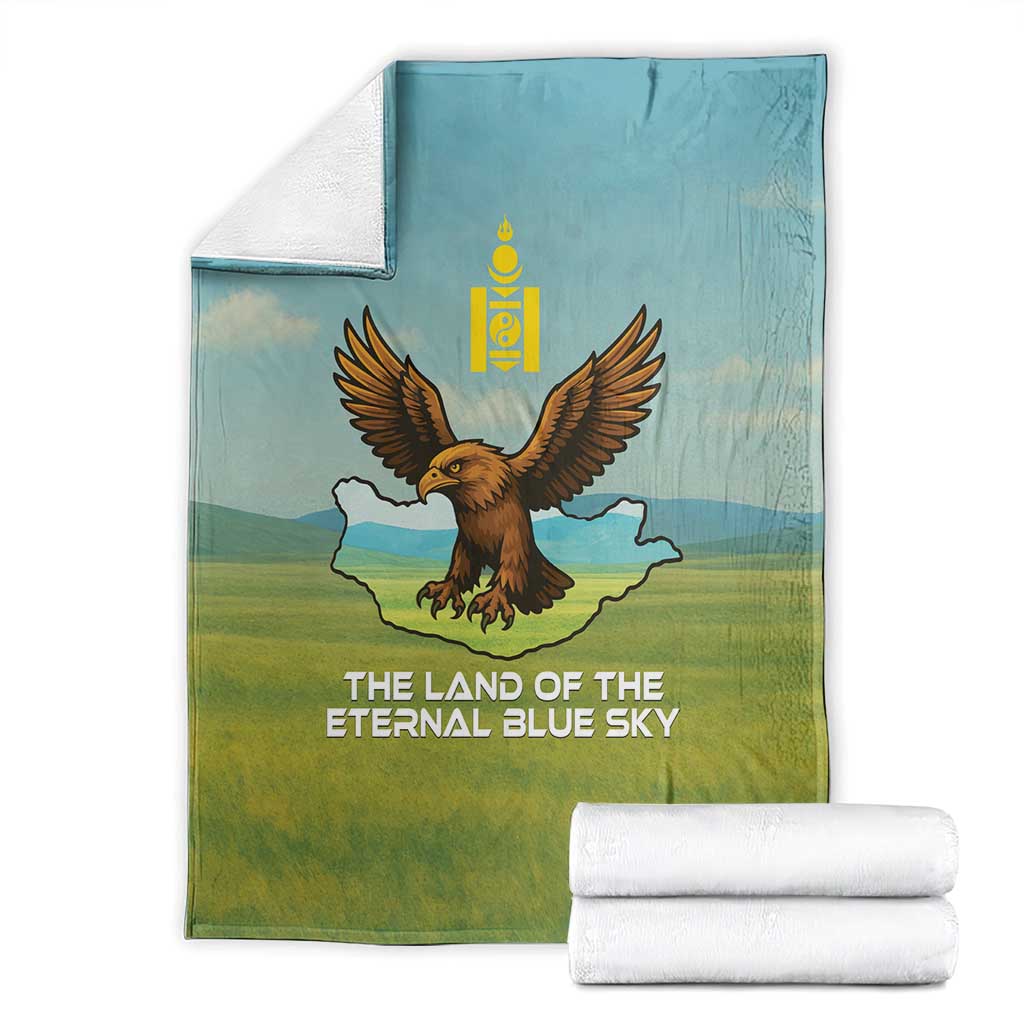 Mongolia Blanket with Eagle Map Eternal Blue Sky Steppe Spirit