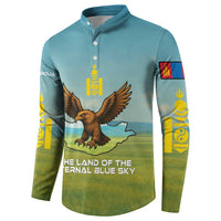 Mongolia Button Sweatshirt with Eagle Map Eternal Blue Sky Steppe Spirit