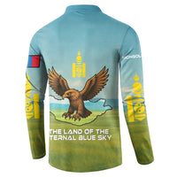 Mongolia Button Sweatshirt with Eagle Map Eternal Blue Sky Steppe Spirit