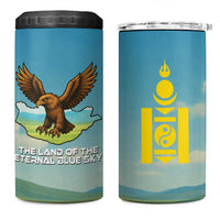 Mongolia 4 in 1 Can Cooler Tumbler with Eagle Map Eternal Blue Sky Steppe Spirit