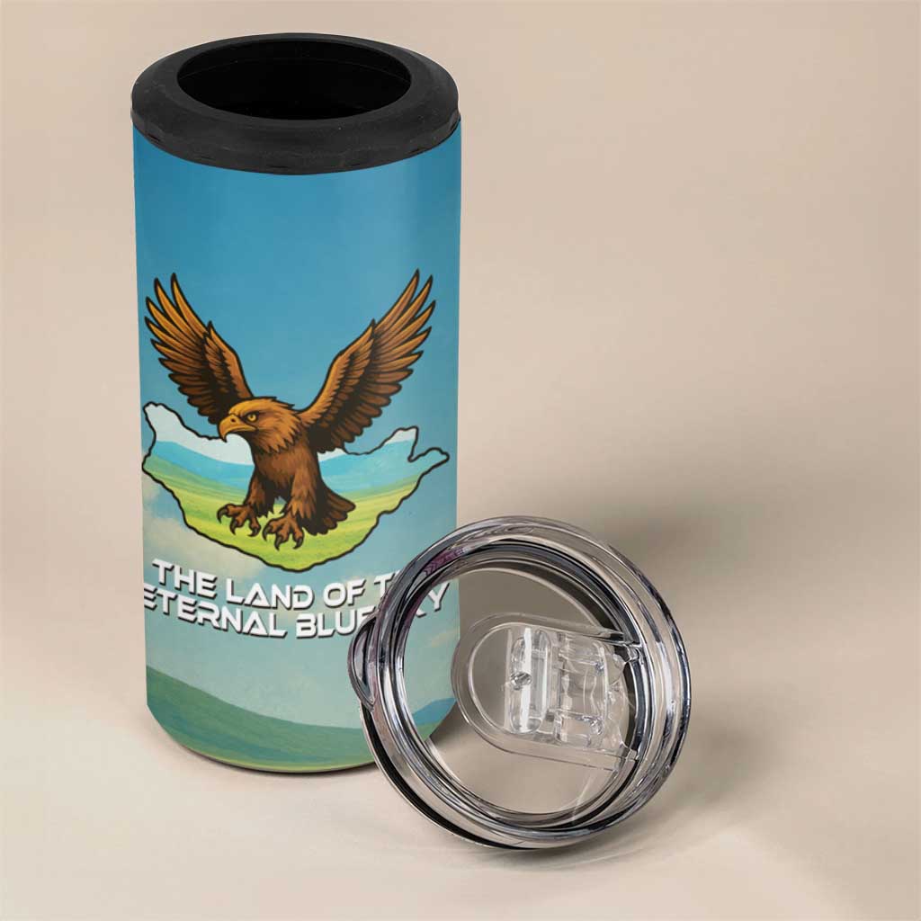 Mongolia 4 in 1 Can Cooler Tumbler with Eagle Map Eternal Blue Sky Steppe Spirit