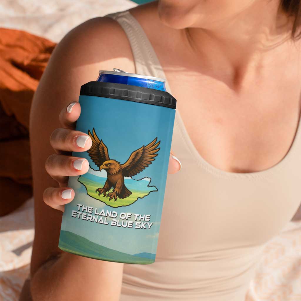 Mongolia 4 in 1 Can Cooler Tumbler with Eagle Map Eternal Blue Sky Steppe Spirit