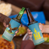 Mongolia 4 in 1 Can Cooler Tumbler with Eagle Map Eternal Blue Sky Steppe Spirit