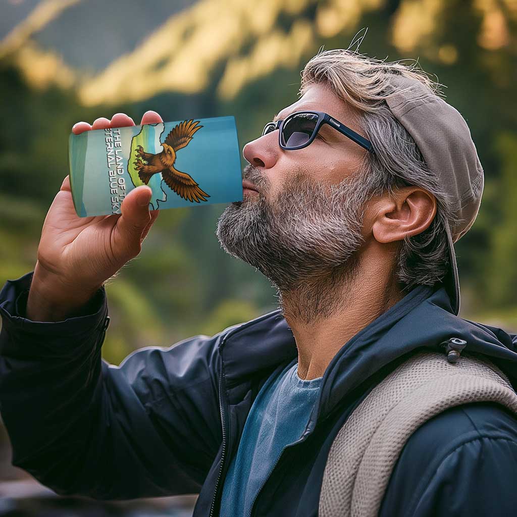 Mongolia 4 in 1 Can Cooler Tumbler with Eagle Map Eternal Blue Sky Steppe Spirit