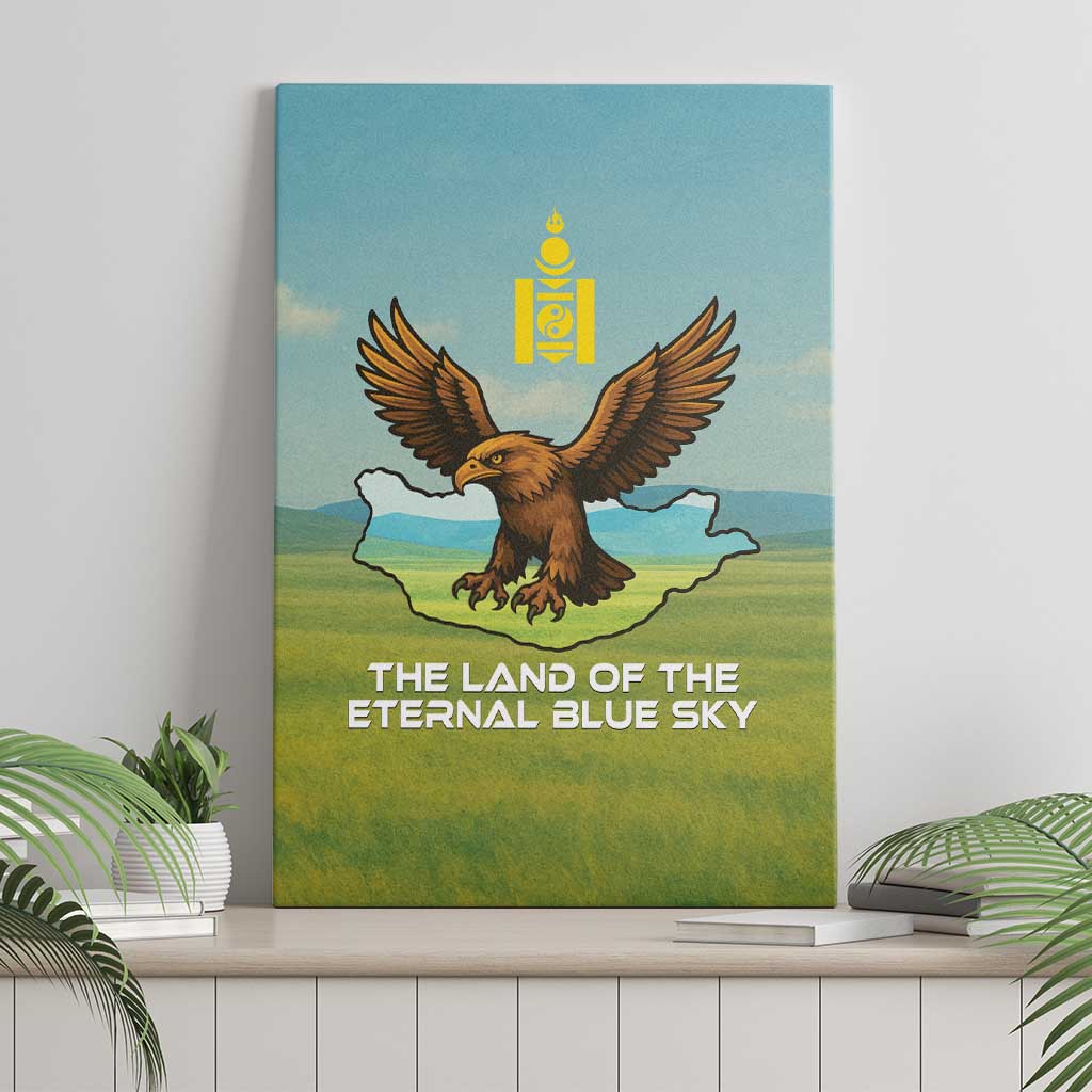Mongolia Canvas Wall Art with Eagle Map Eternal Blue Sky Steppe Spirit
