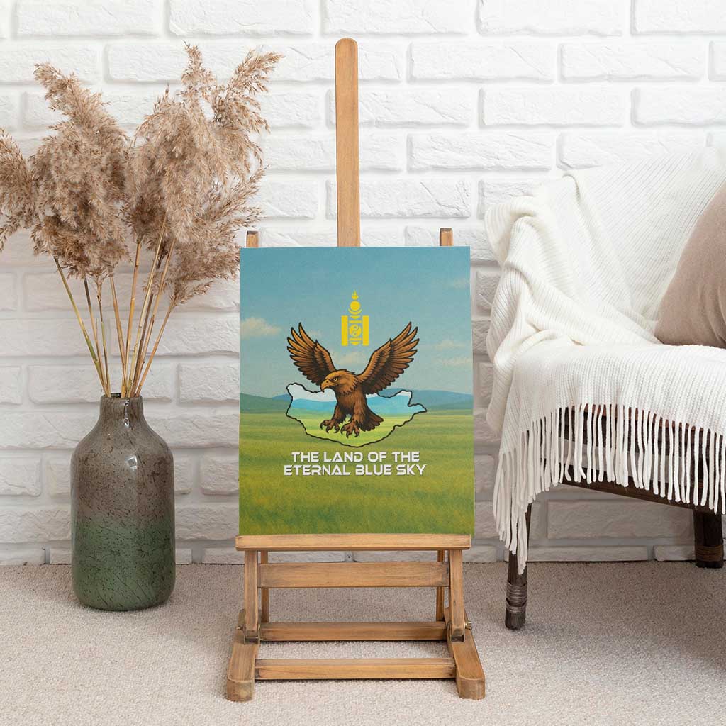 Mongolia Canvas Wall Art with Eagle Map Eternal Blue Sky Steppe Spirit