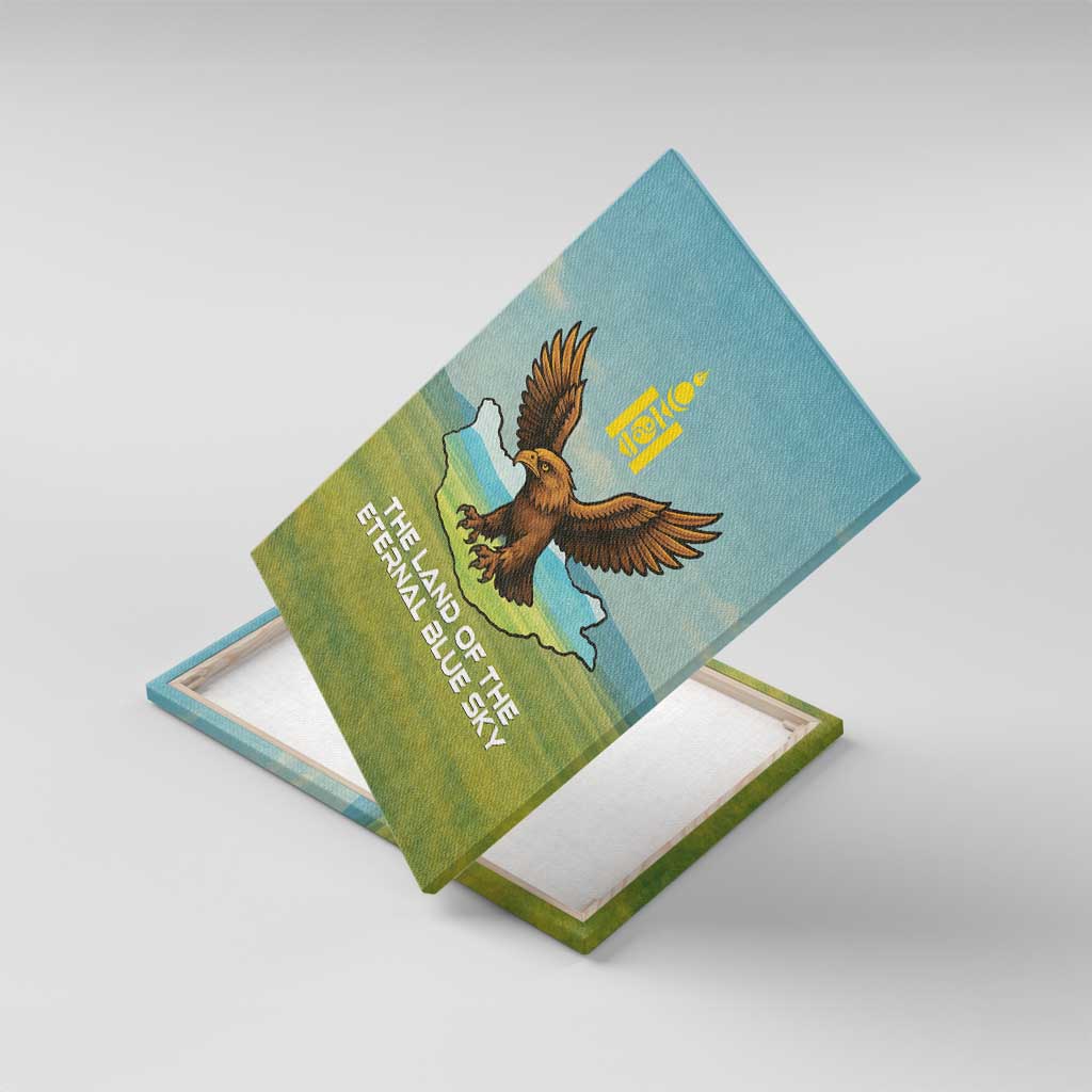 Mongolia Canvas Wall Art with Eagle Map Eternal Blue Sky Steppe Spirit